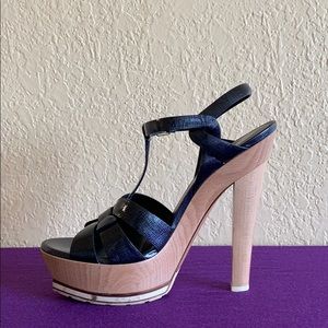 YSL TRIBUTE WOODEN PLATFORM SANDALS
